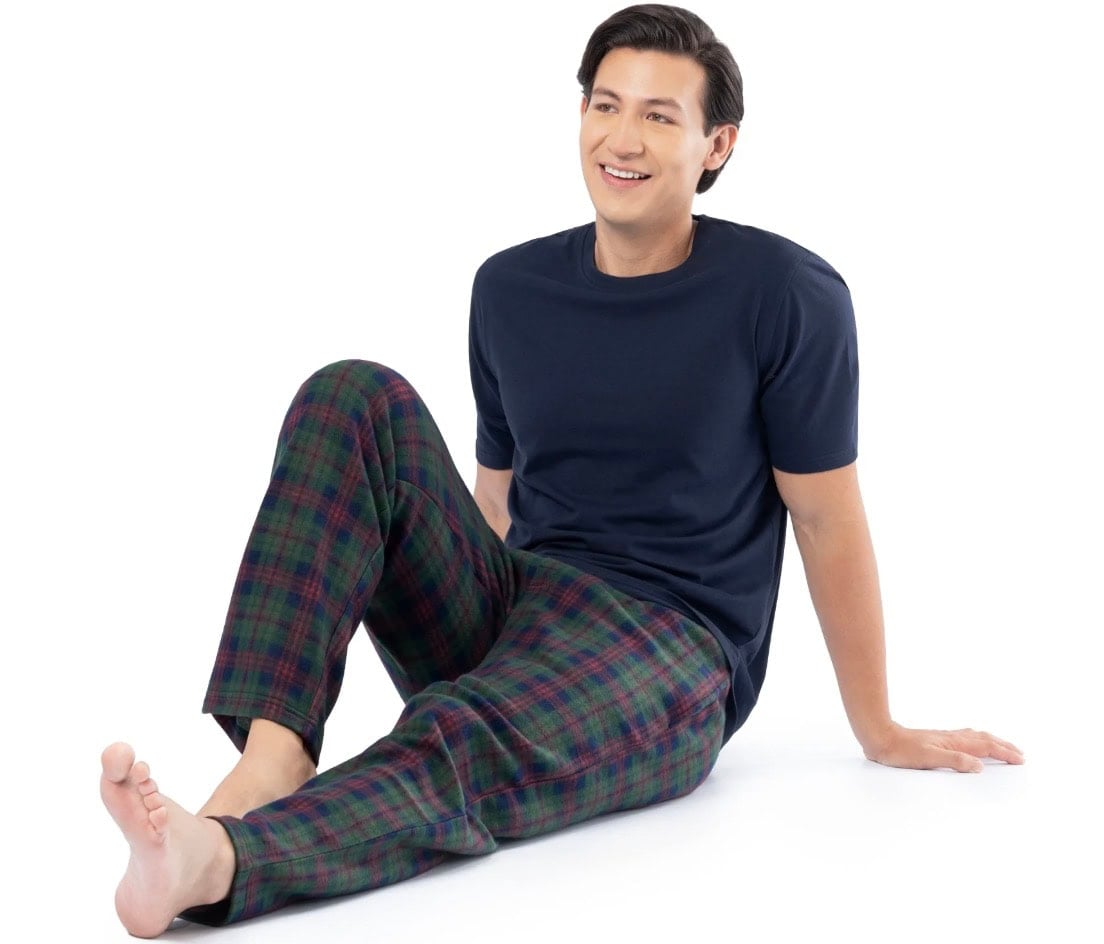 men's pajama sets fruit of the loom blue and plaid green