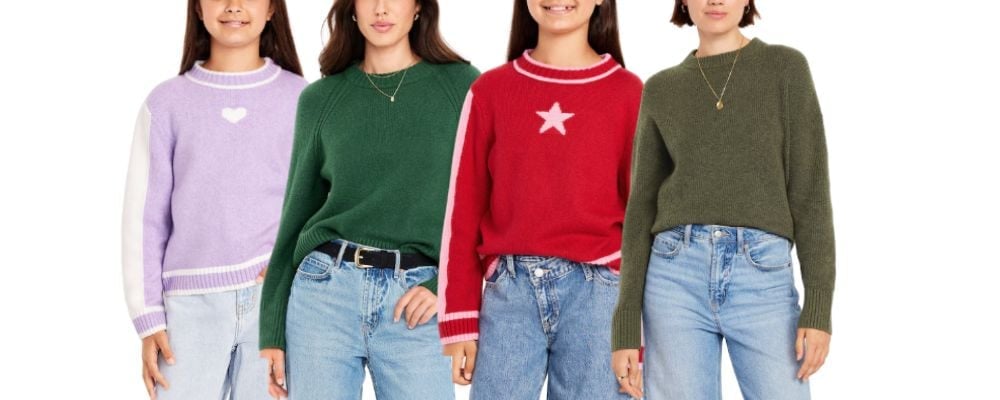 girls and women wearing old navy sweaters