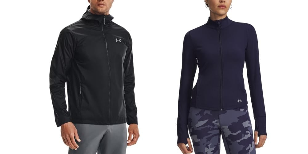 man and woman wearing black under armour jackets