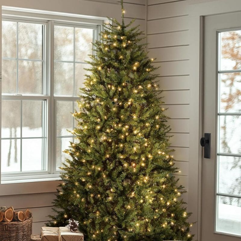 artificial Christmas tree on indoor porch