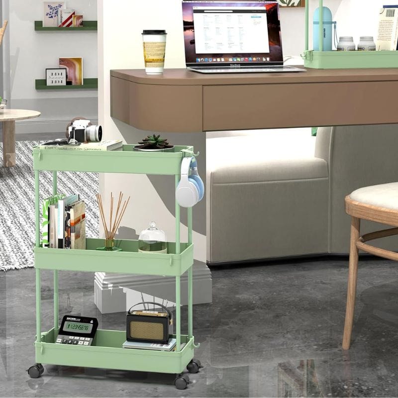green 3-tier rolling storage cart