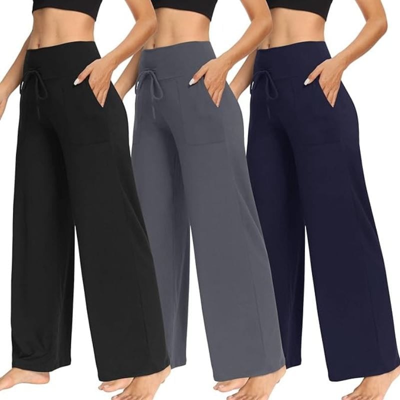 women wearing black and gray palazzo pants