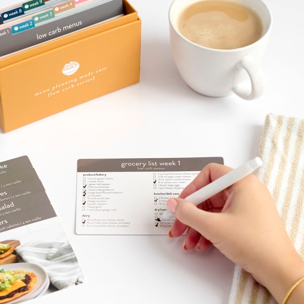 low carb menu plan writing on