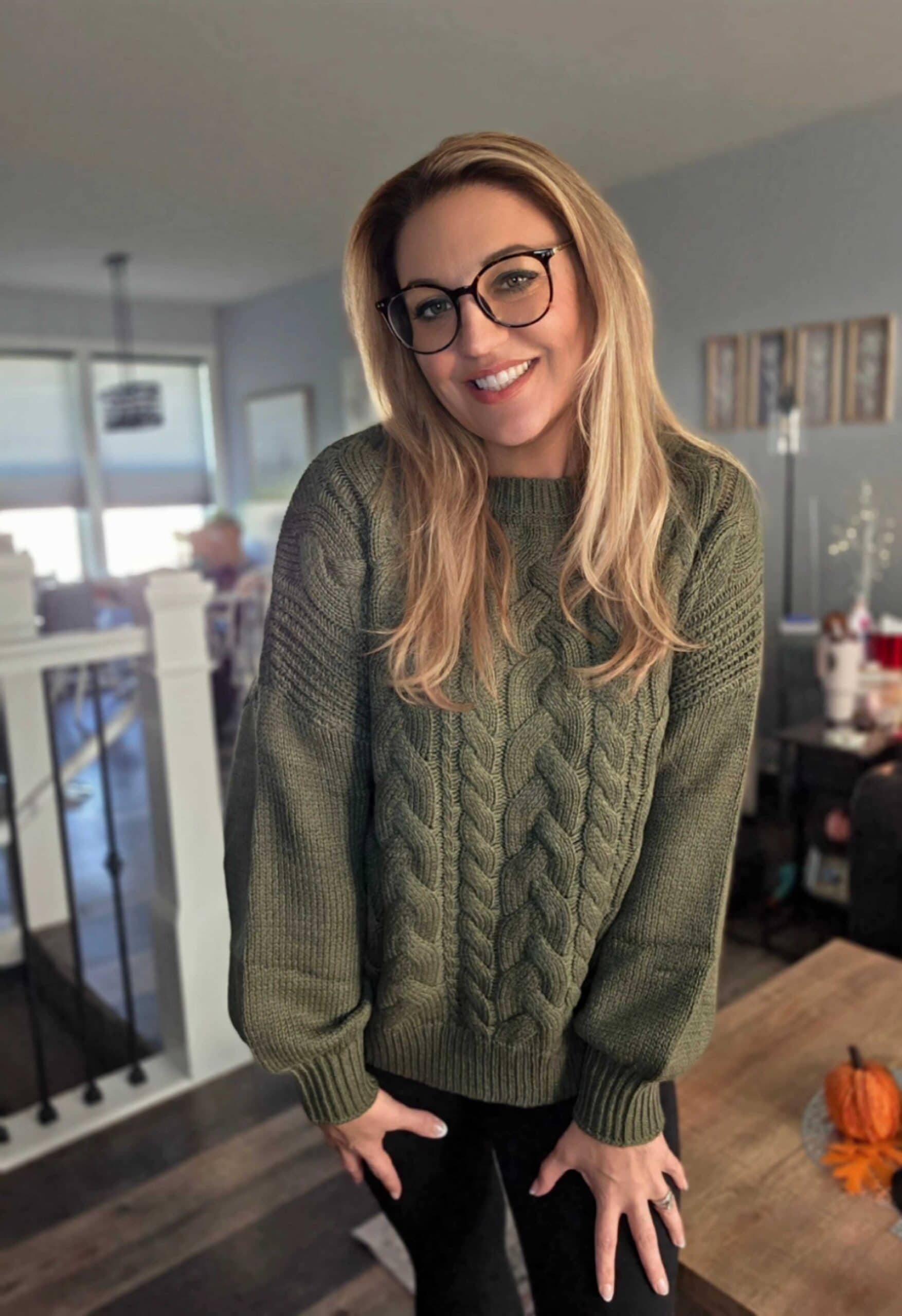BTFBM Women's Oversized Cable Knit Sweater Crew Neck Pullover 2