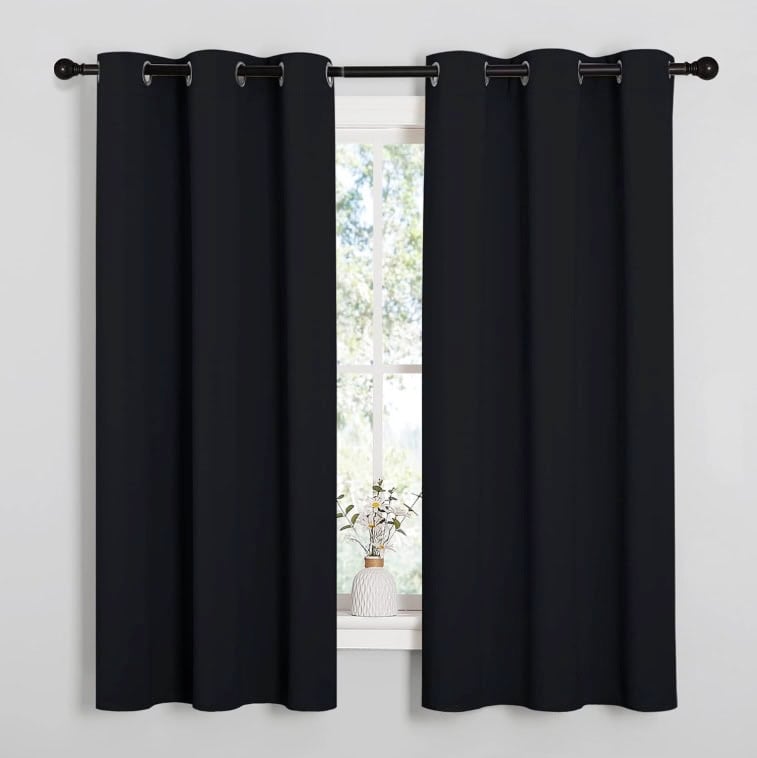 NICETOWN Pitch Black Solid Thermal Insulated Grommet Blackout Curtains