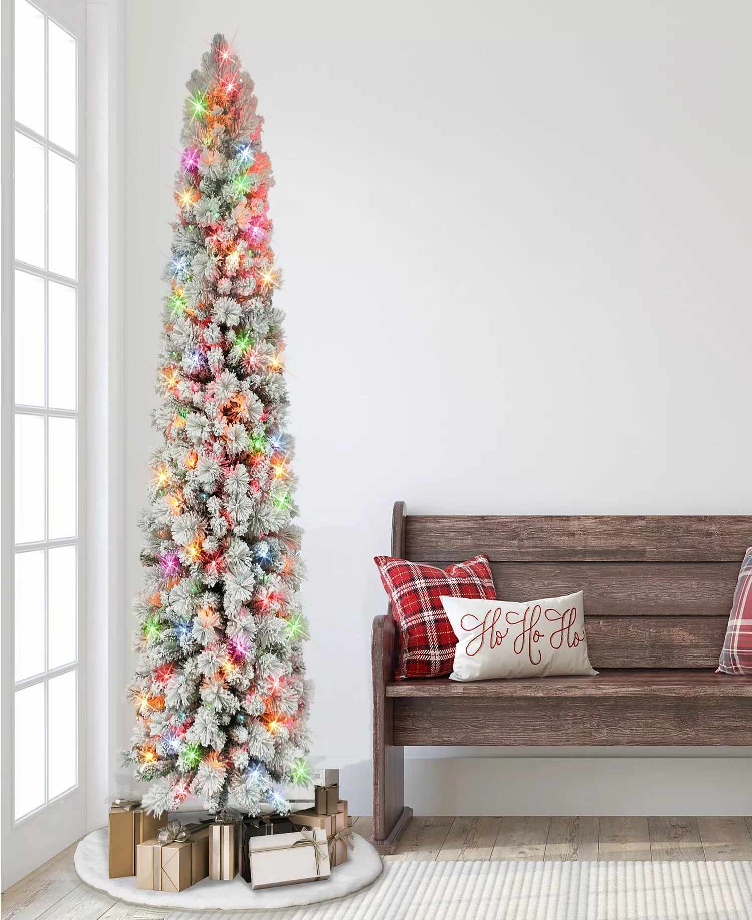 Puleo International 7.5' Flocked Portland Pine Pencil Tree