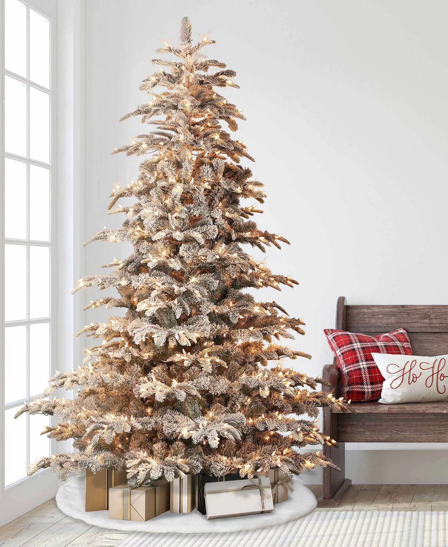 Puleo International Puleo 6.5FT Pre Lit Flocked Arctic Fir Artificial Christmas Tree
