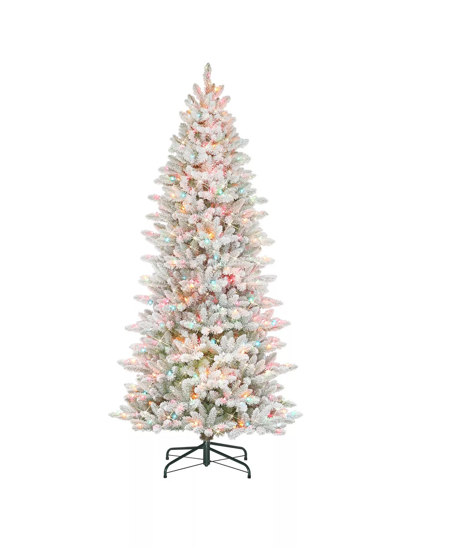 Puleo International Puleo 7.5FT Pre Lit Slim Flocked Franklin Fir Artificial Christmas Tree