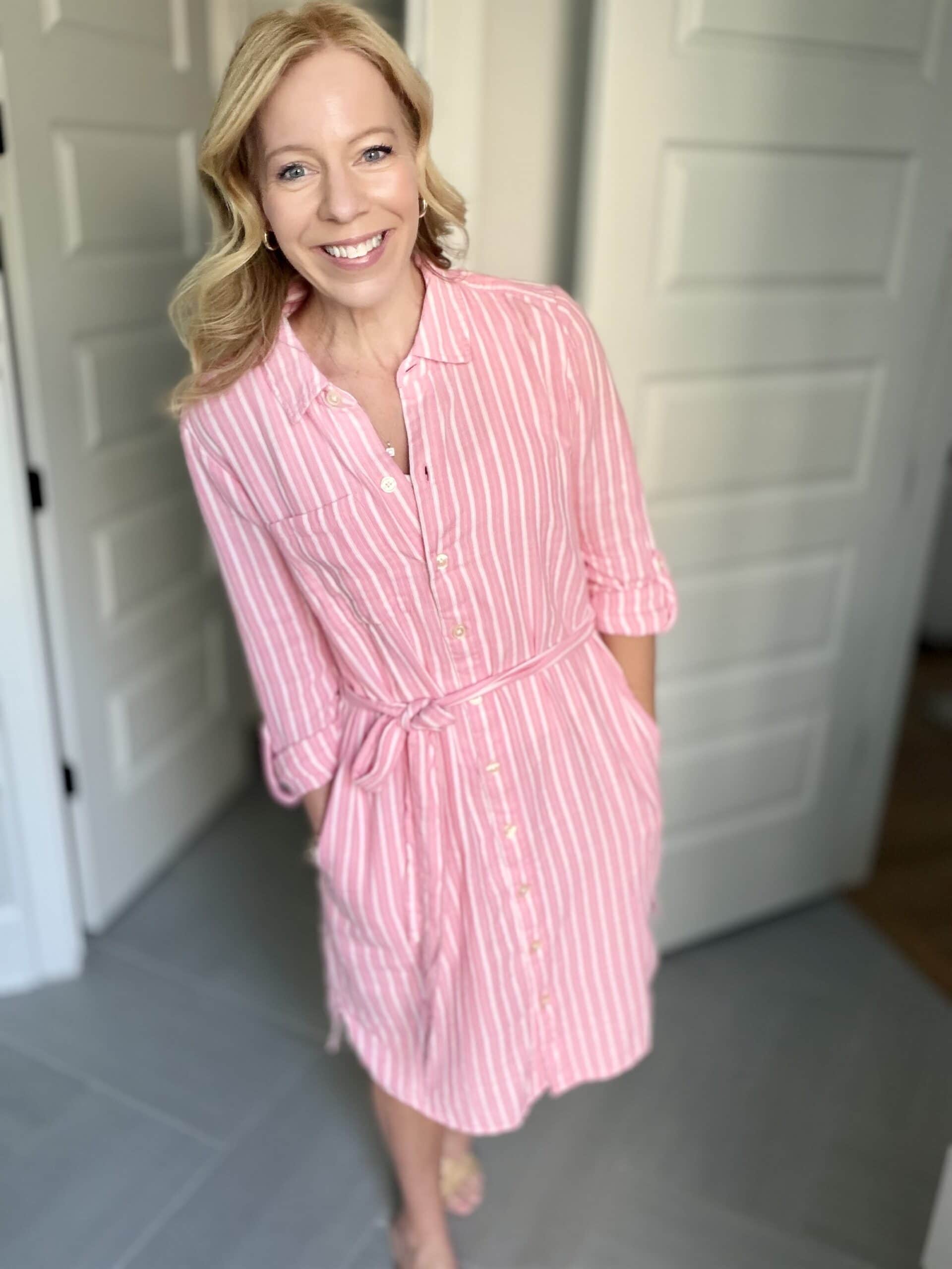 Style & Co Women's Cotton Gauze Tie Waist Shirt Dress Laurie