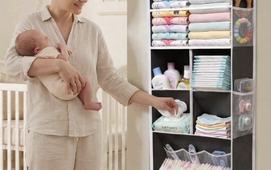 6 in 1 Over Door Hanging Organizer with 12 Mesh Pockets, 44 lbs Capacity, Deep Gray – Versatile Behind Door Storage for Baby Nursery, Newborn 2