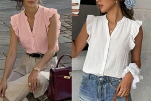 Zenlonr Womens Short Ruffle Sleeve Shirt