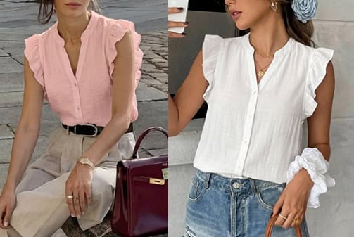 Zenlonr Womens Short Ruffle Sleeve Shirt