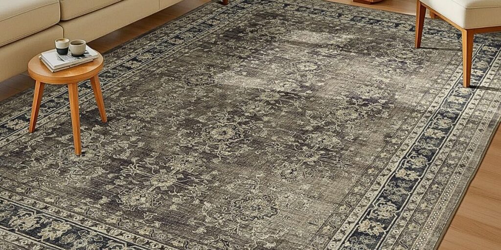 green patterned area rug in living room