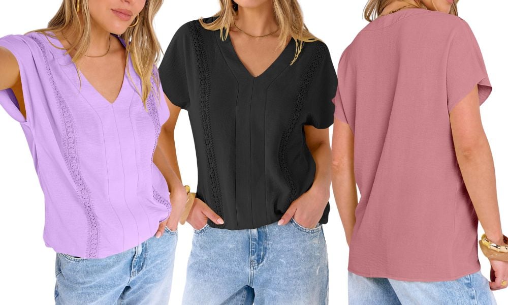 women wearing purple black and blush tops