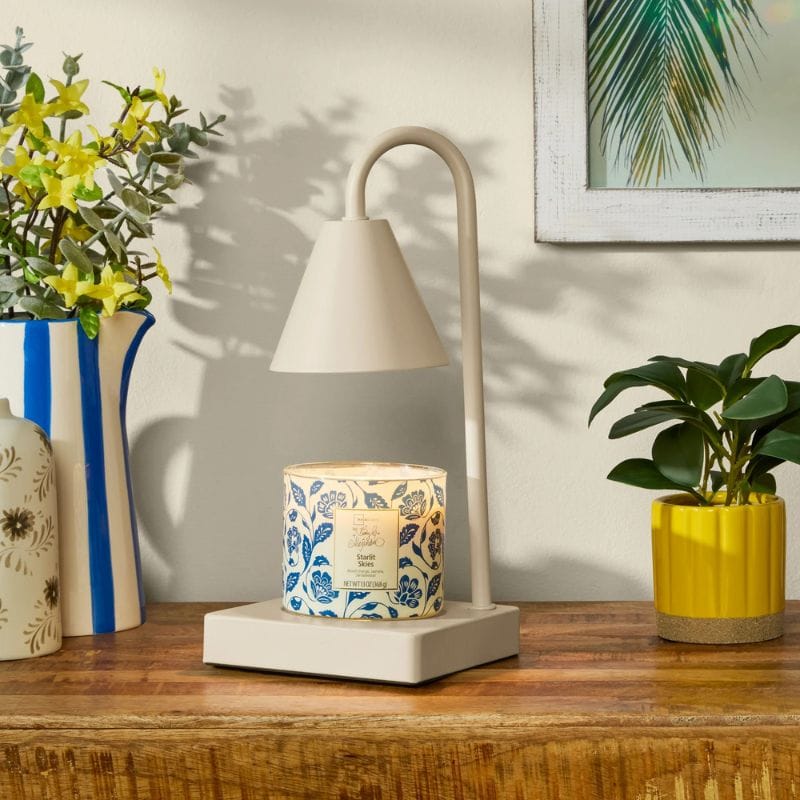 candle warmer lamp with blue candle on warmer