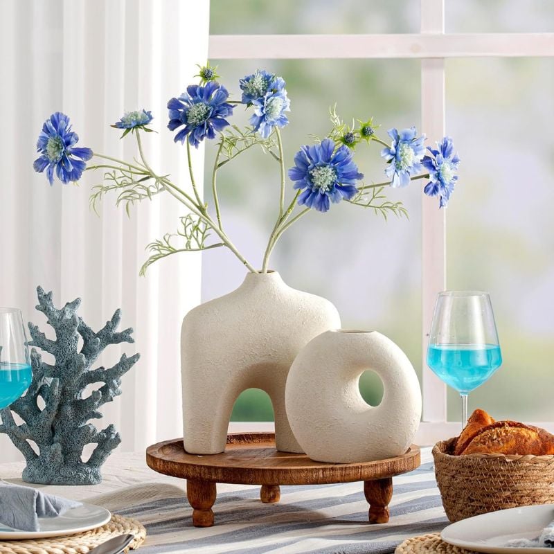 ceramic vase set with blue flowers