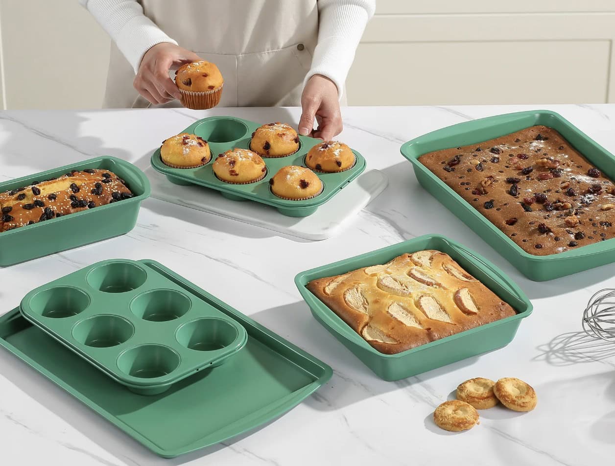 mainstays nonstick bakeware 6 piece set green