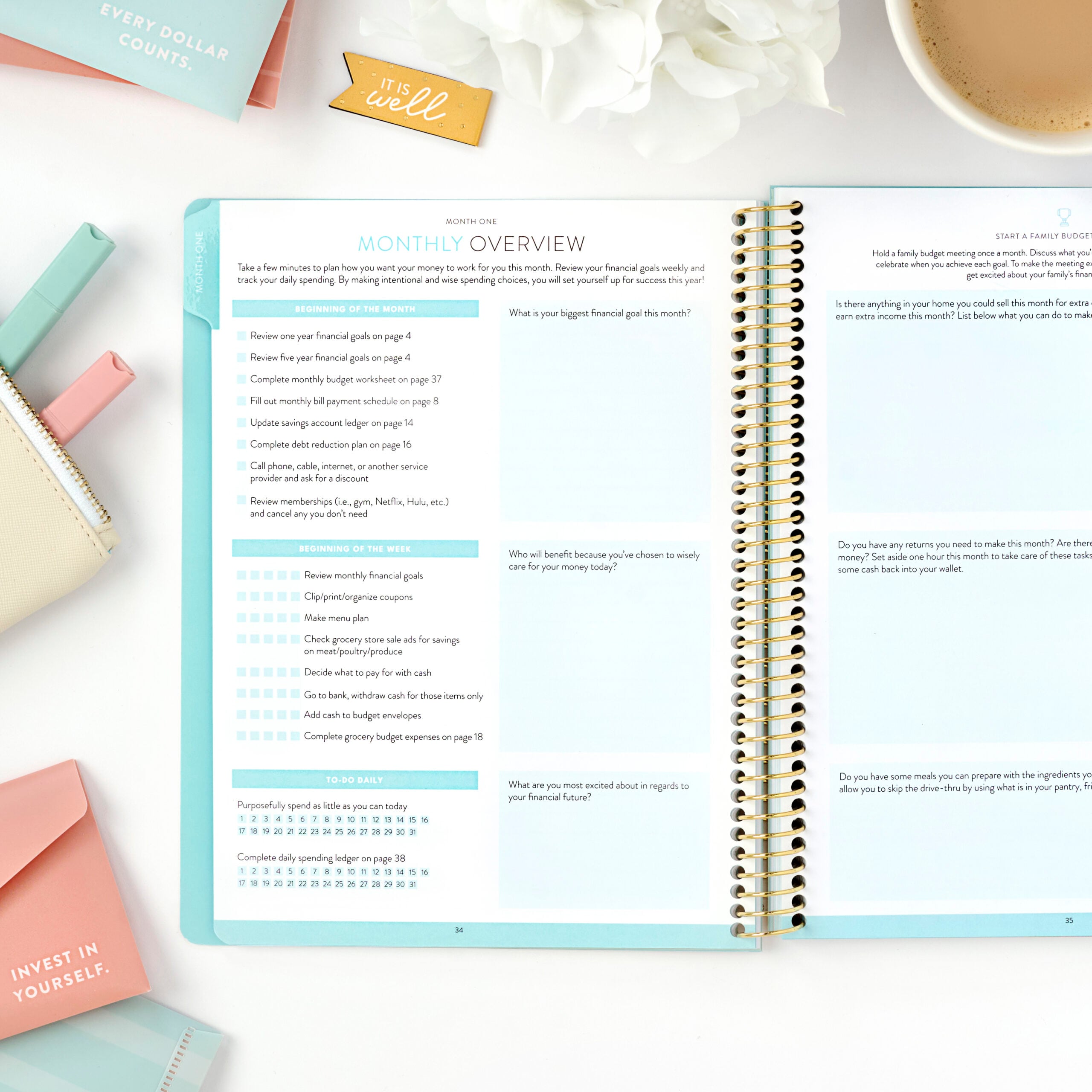 money planner monthly overview page