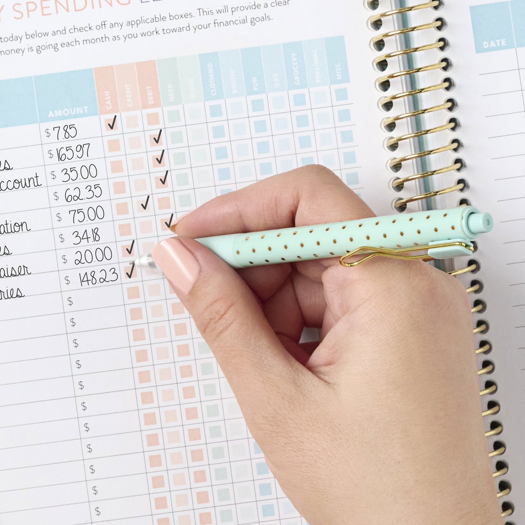 2nd edition teal gel pen with money planner