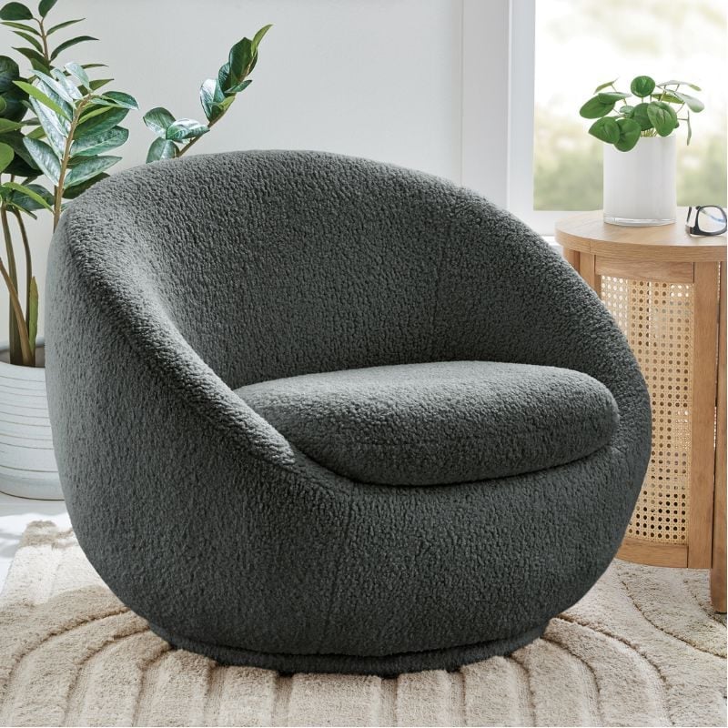 gray shearling accent chair in living room