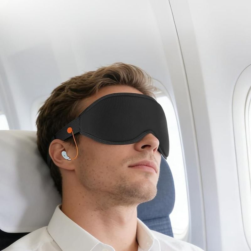 3D Contoured Sleep Mask with Earplug Retainer Cord