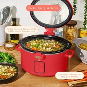Beautiful 4 Qt Digital Slow Cooker with Hinged Locking Lid