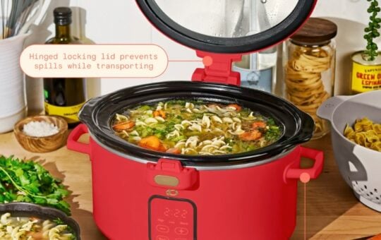 Beautiful 4 Qt Digital Slow Cooker with Hinged Locking Lid