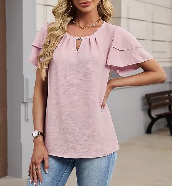 Chulianyouhuo Women Dressy Casual Textured Tops Ruffle Short Sleeve T Shirt