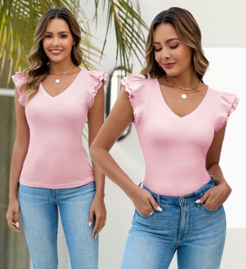 Chulianyouhuo Womens V Neck Ruffle Top