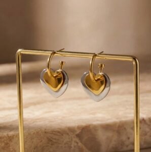 FAMARINE Gold and Silver Heart Hoop Earrings