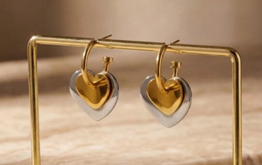 FAMARINE Gold and Silver Heart Hoop Earrings