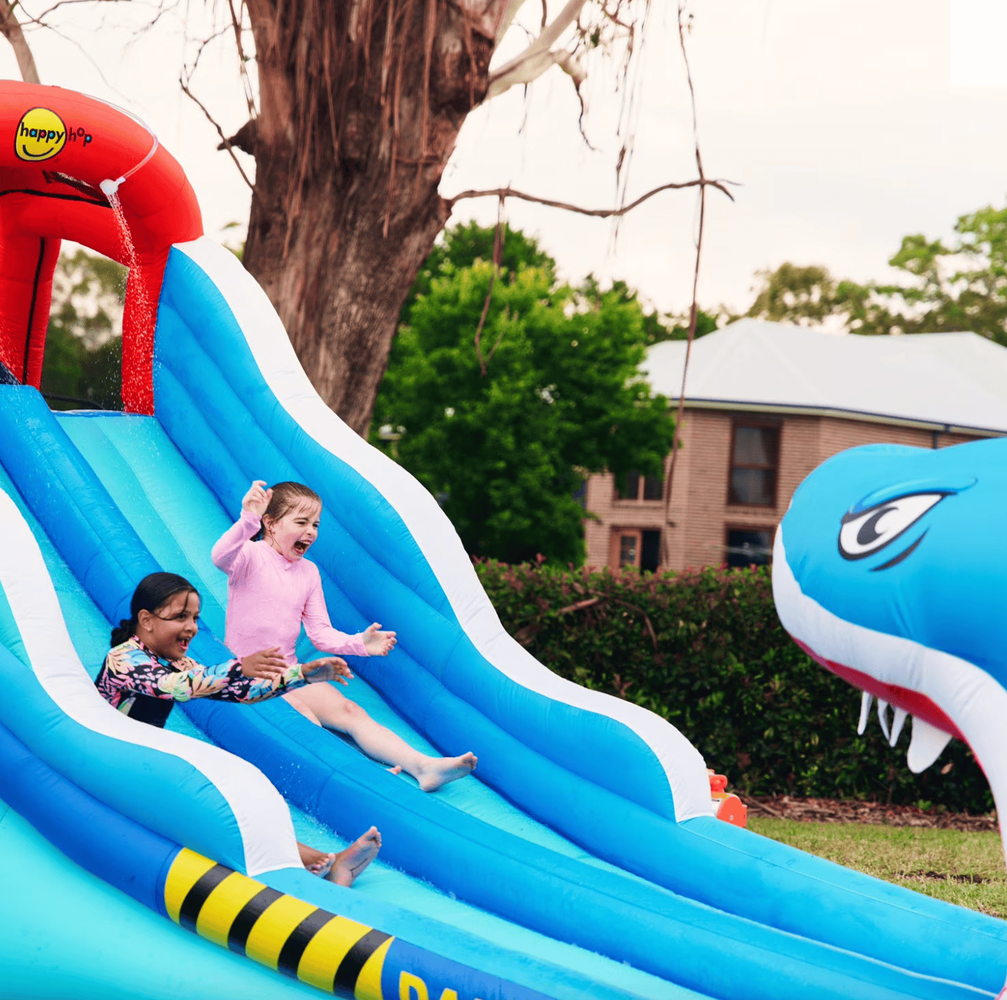 Happy Hop Shark Attack Double Slide Inflatable Water Slide Happy Hop Shark Attack Double Slide Inflatable Water Slide