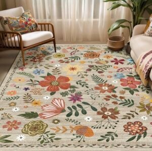 HiChiclife Washable Floral Area Rug