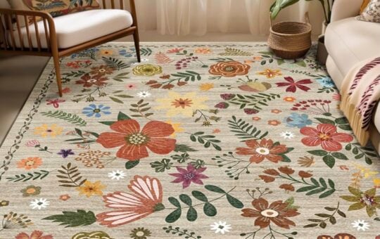 HiChiclife Washable Floral Area Rug