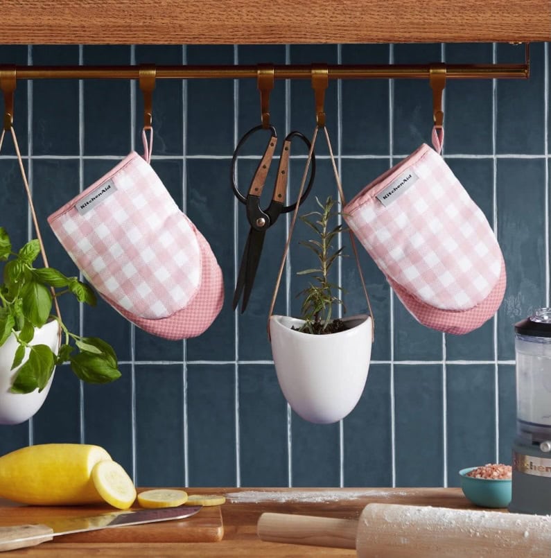 KitchenAid Gingham Mini Oven Mitt 2 Pack Set, Dried Rose