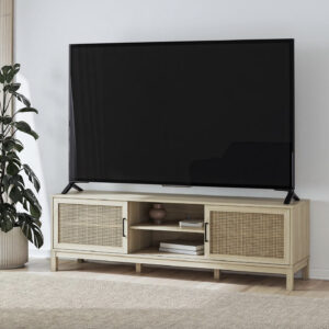 Mainstays Cane TV Stand for TVs up to 85, Spring Pine
