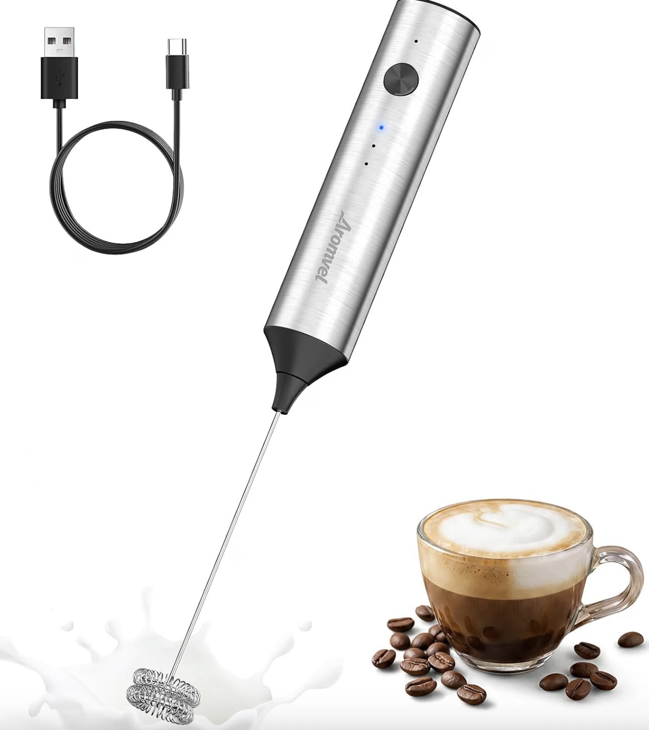 Rechargeable Milk Frother Handheld, 3 Speeds for Coffee, Latte Rechargeable Milk Frother Handheld, 3 Speeds for Coffee, Latte