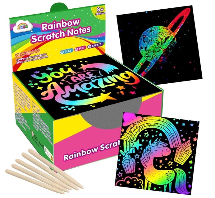 ZMLM 165 Pcs Rainbow Scratch Paper Art Notes