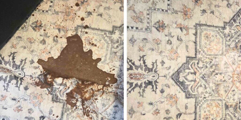 before/after pics of coffee spilled on rug