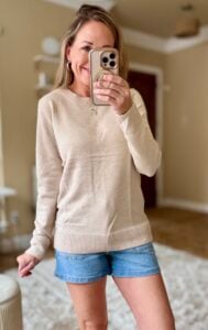 mary tan sweater