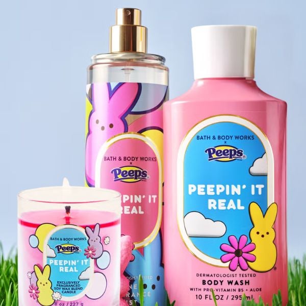 bath body works peeps candle, mist and body wash