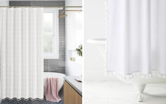 white tassel shower curtain dupe