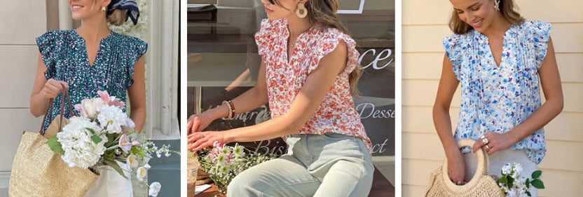 BTFBM Cap Sleeve V Neck Floral Blouse