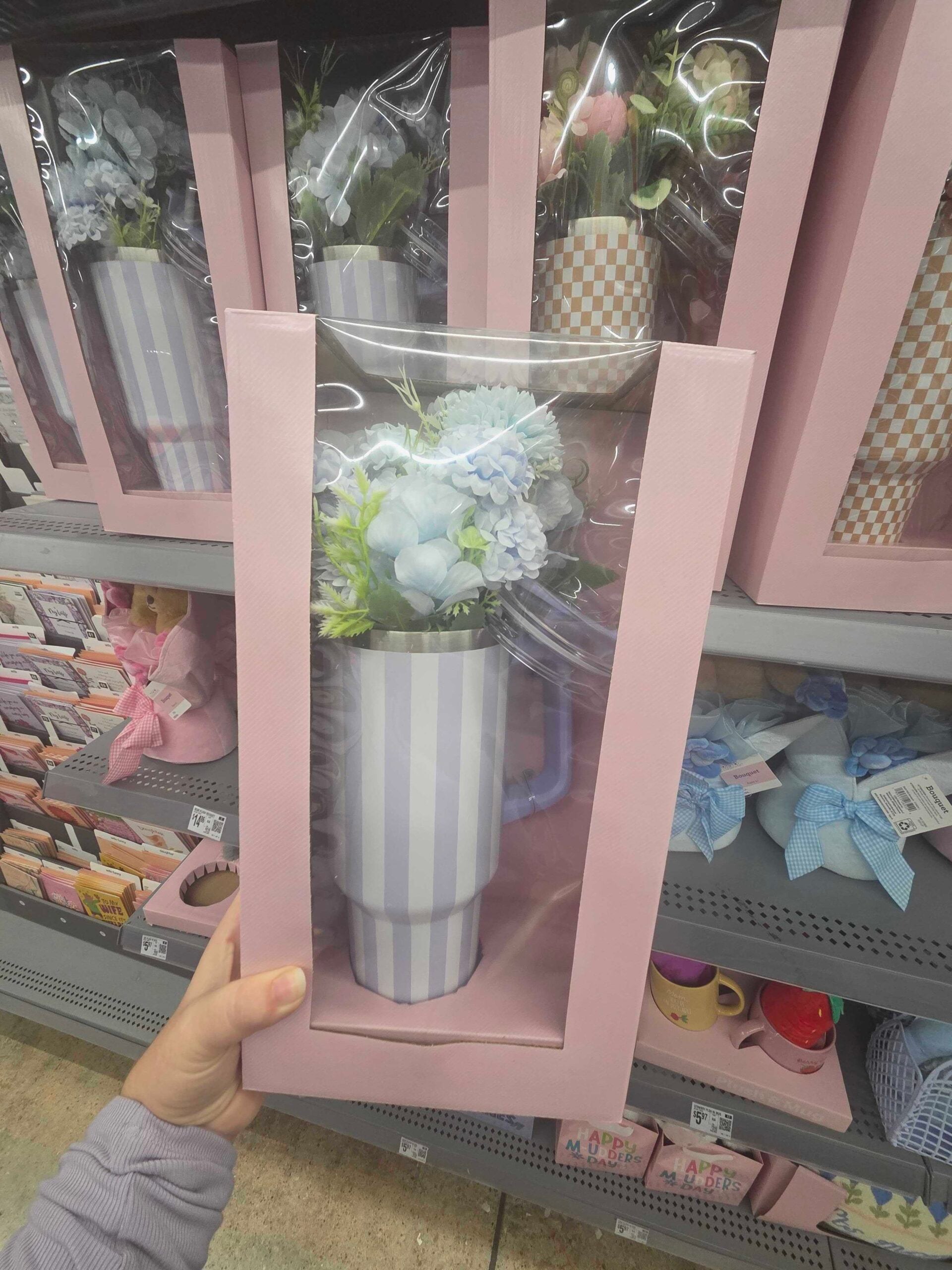 Checkered Tumbler and Artificial Flower Gift Set Walmart