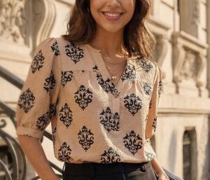 Dokotoo Women's 3:4 Length Sleeve Womens Tops Dressy Casual Blouse Shirt Top