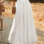 Jouica Women's Pleated Skirt Chiffon A Line Elastic High Waist Flowy Double Layer Casual Maxi Skirt