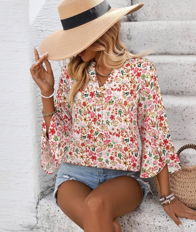 LOOKBOHO Womens Boho Tops Ruffle