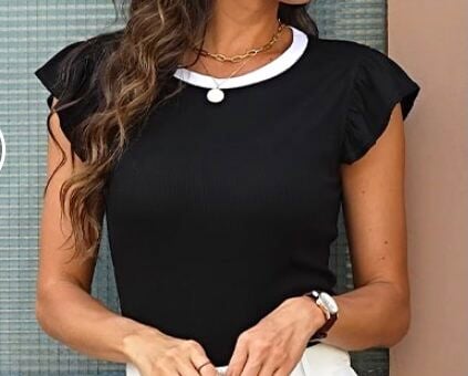 Sampeel Womens Ruffle Trim Tee Sleeveless Round Neck Blouse Tee Shirt