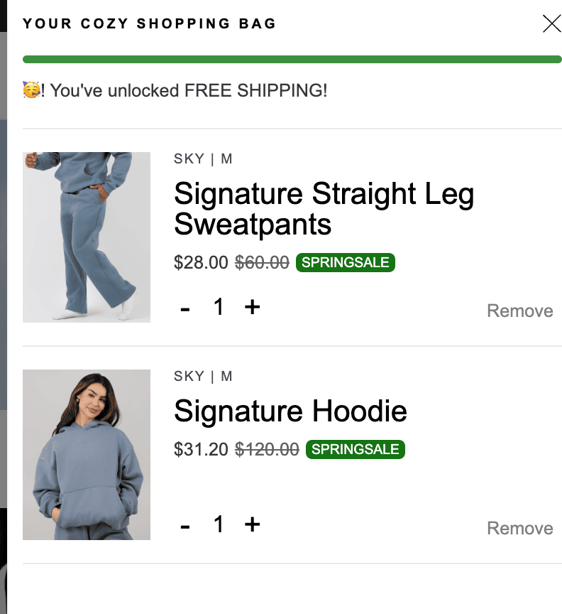 comfrt sweats screenshot checkout
