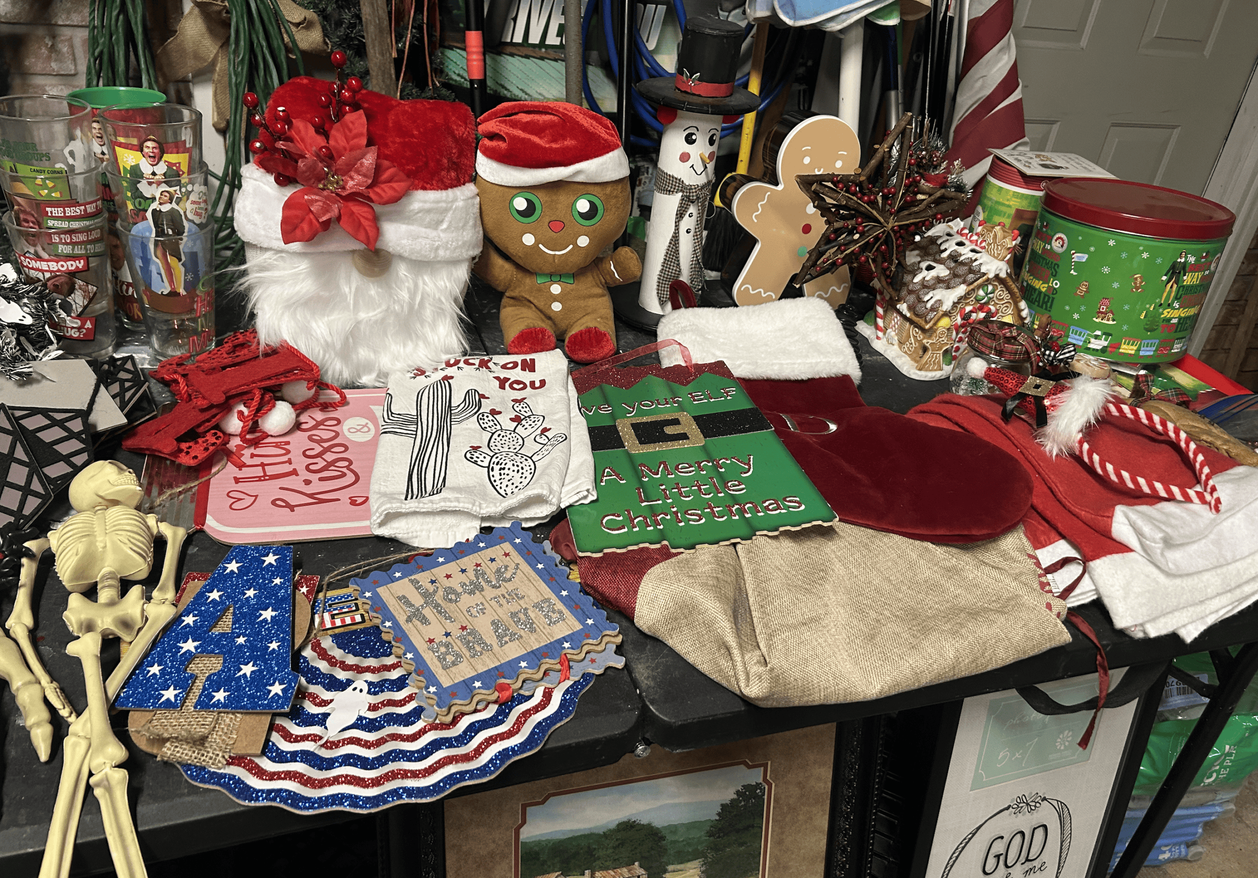 items on table for yard sale 